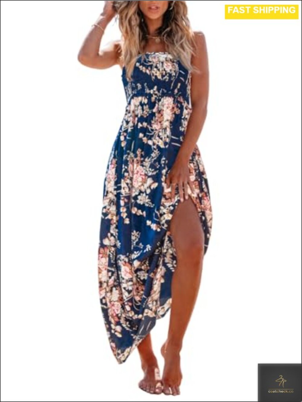 Women's Floral Maxi Dress Spaghetti Strap Smocked Sundress Beach Vacation